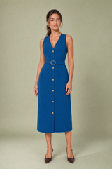 Vestito midi con scollo a V e cintura