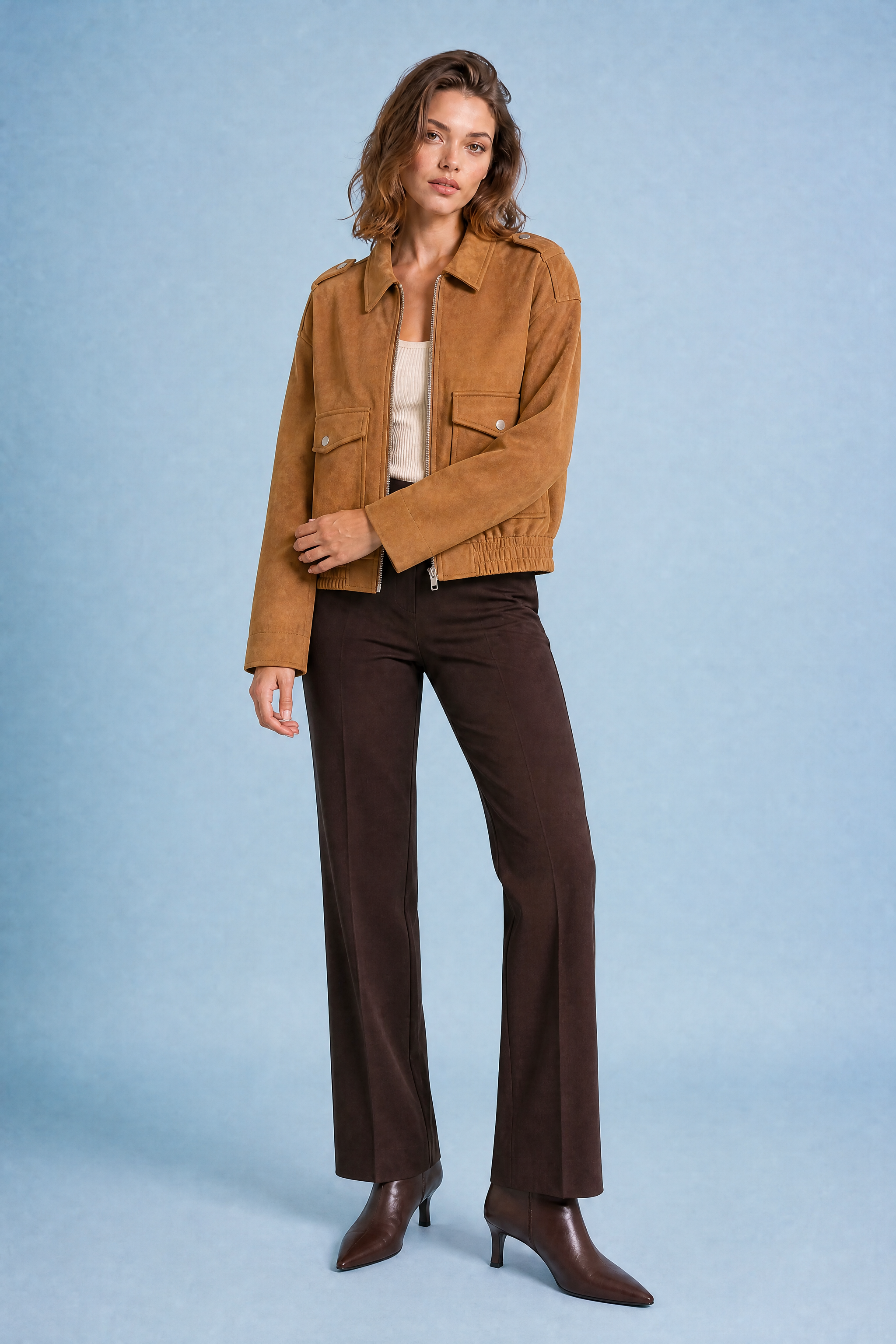 Veste ample effet suédine | Variante Camel | Lounelle Paris