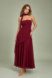Robe longue asymétrique avec tour de cou | Vue de face | Lounelle Paris