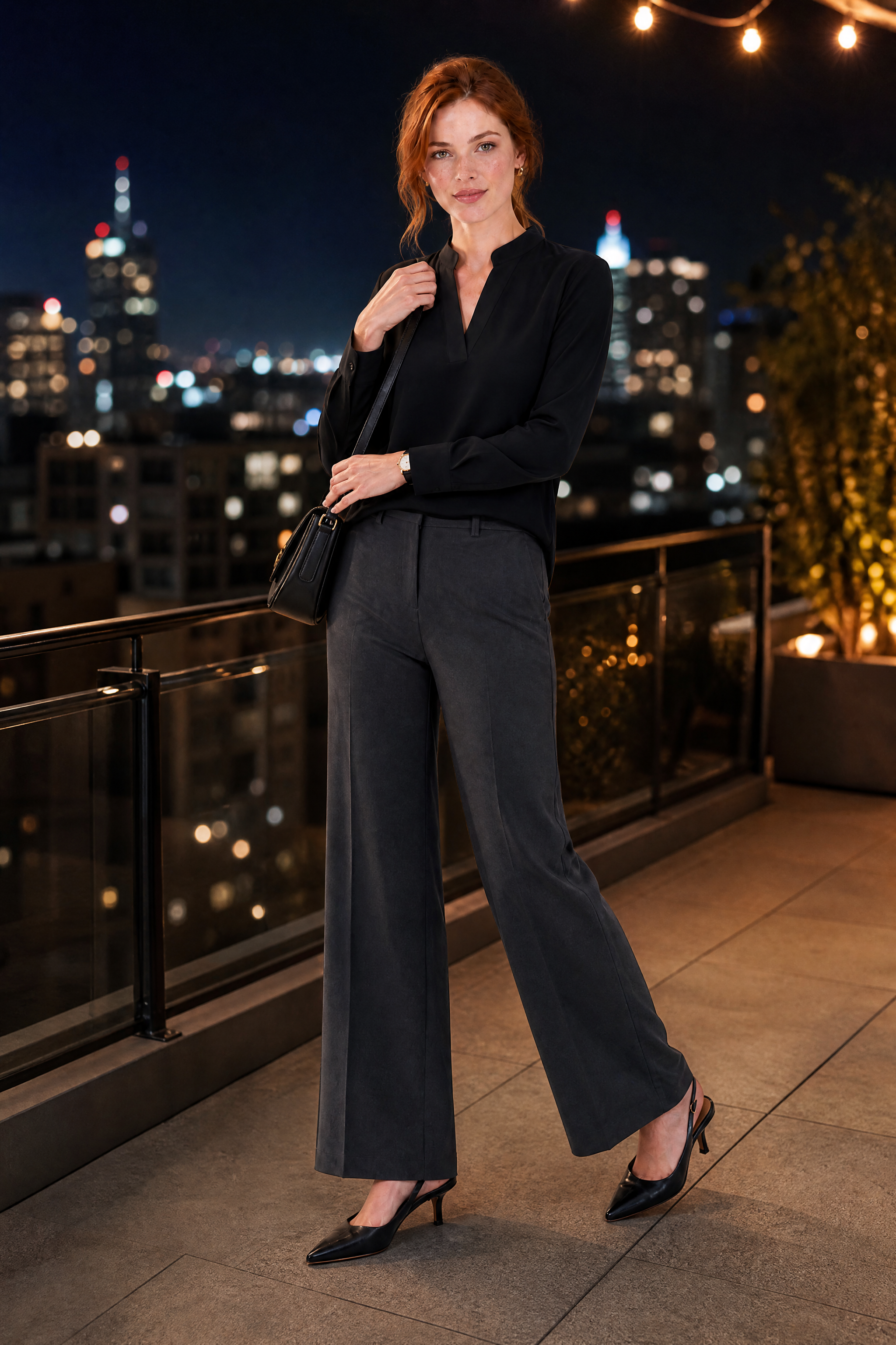 Blouse fluide col en V | Variante Noir - Lifestyle | Lounelle Paris