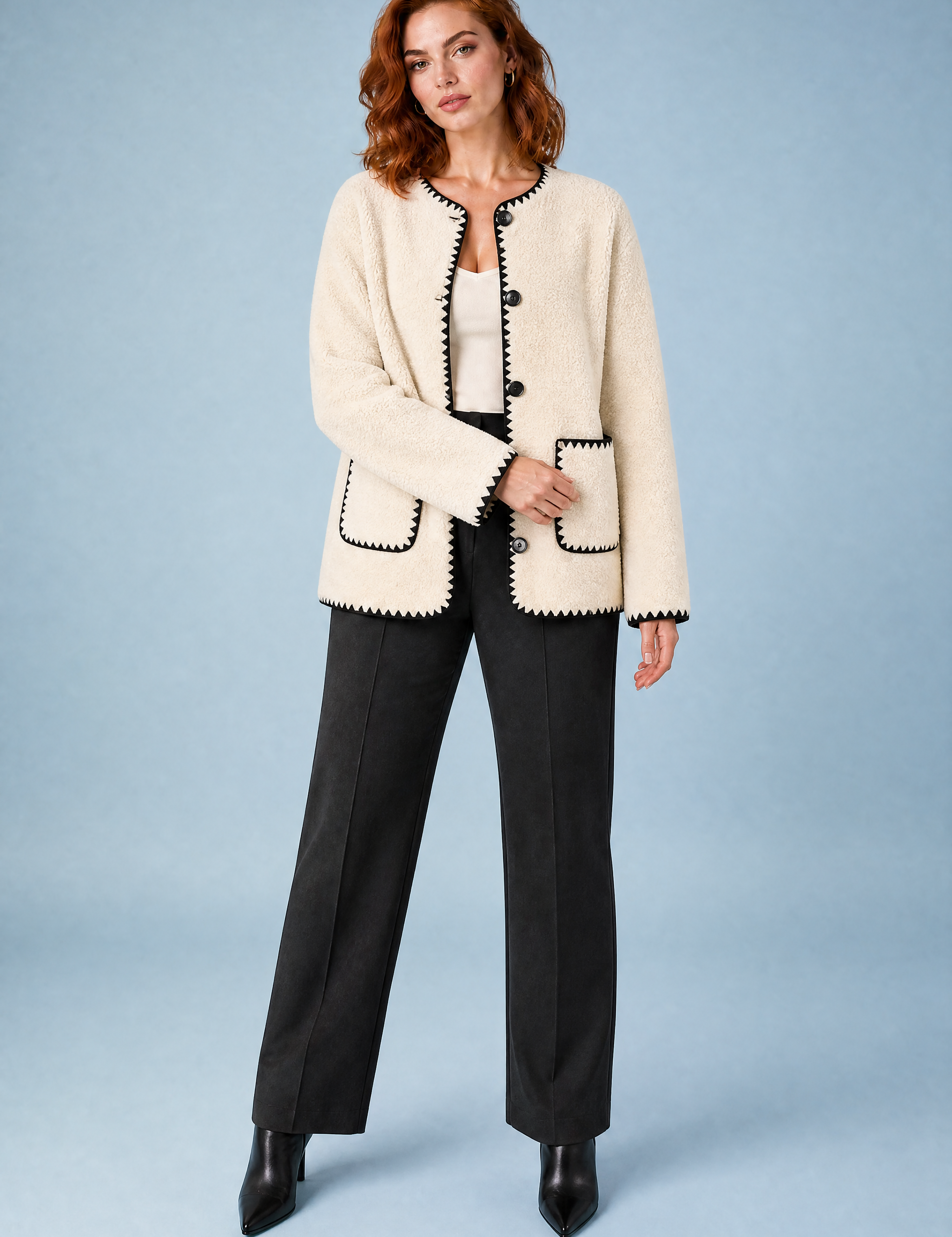 Veste polaire noire bicolore ample | Variante Beige | Lounelle Paris