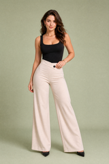 Pantalone fluido vita alta cintura incrociata