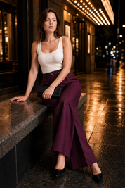 Pantalon large taille haute | Variante Bordeaux - Lifestyle | Lounelle Paris