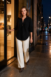 Top maille gaufrée col chemise | Variante Noir - Lifestyle | Lounelle Paris