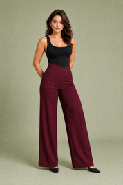 Pantalon fluide taille haute ceinture croisée | Variante Bordeaux | Lounelle Paris