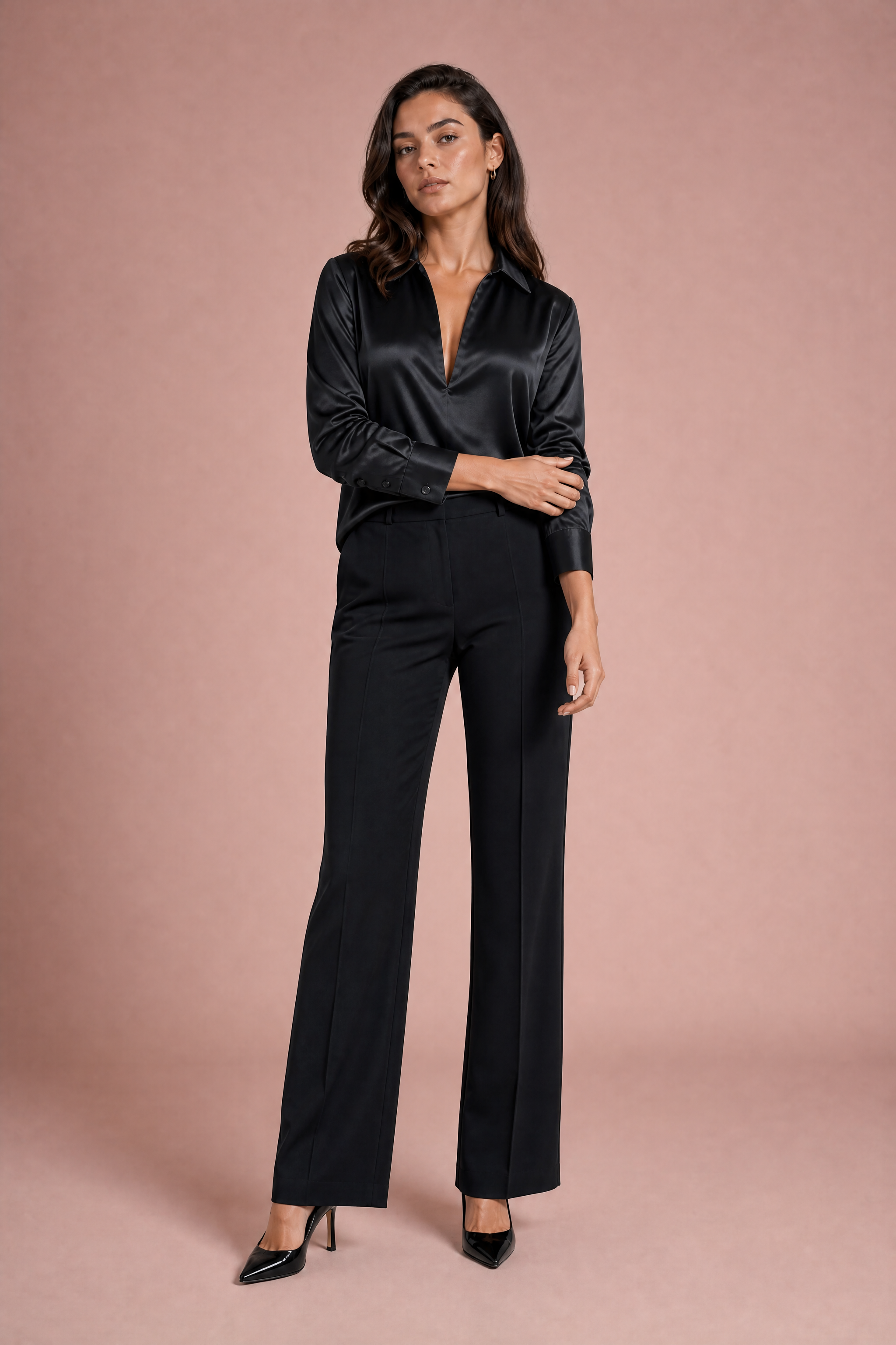 Chemise fluide col V | Variante Noir | Lounelle Paris