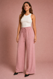 Pantalon fluide large taille cordon | Variante Rose | Lounelle Paris