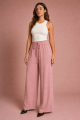 Pantalone fluido a vita larga con cordino