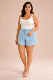 Short jambe large taille haute | Porté sur une autre silhouette | Lounelle Paris
