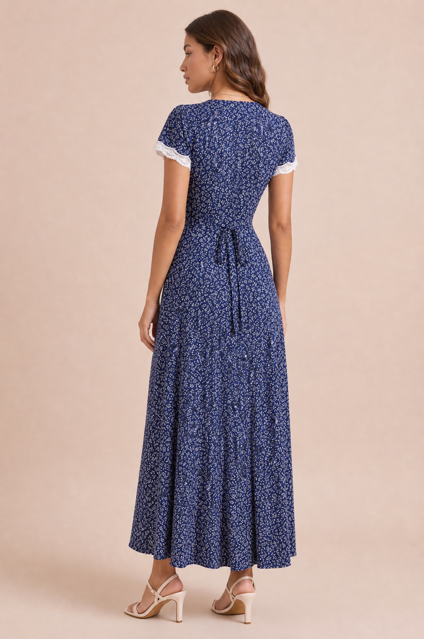 Robe longue bleu marine col V | Vue de dos | Lounelle Paris