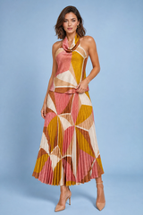 Ensemble stampato con scollo halter plissé