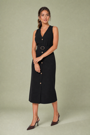 Robe midi col V ceinturée | Variante Noir | Lounelle Paris