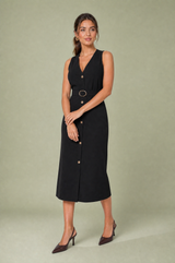 Vestito midi con scollo a V e cintura