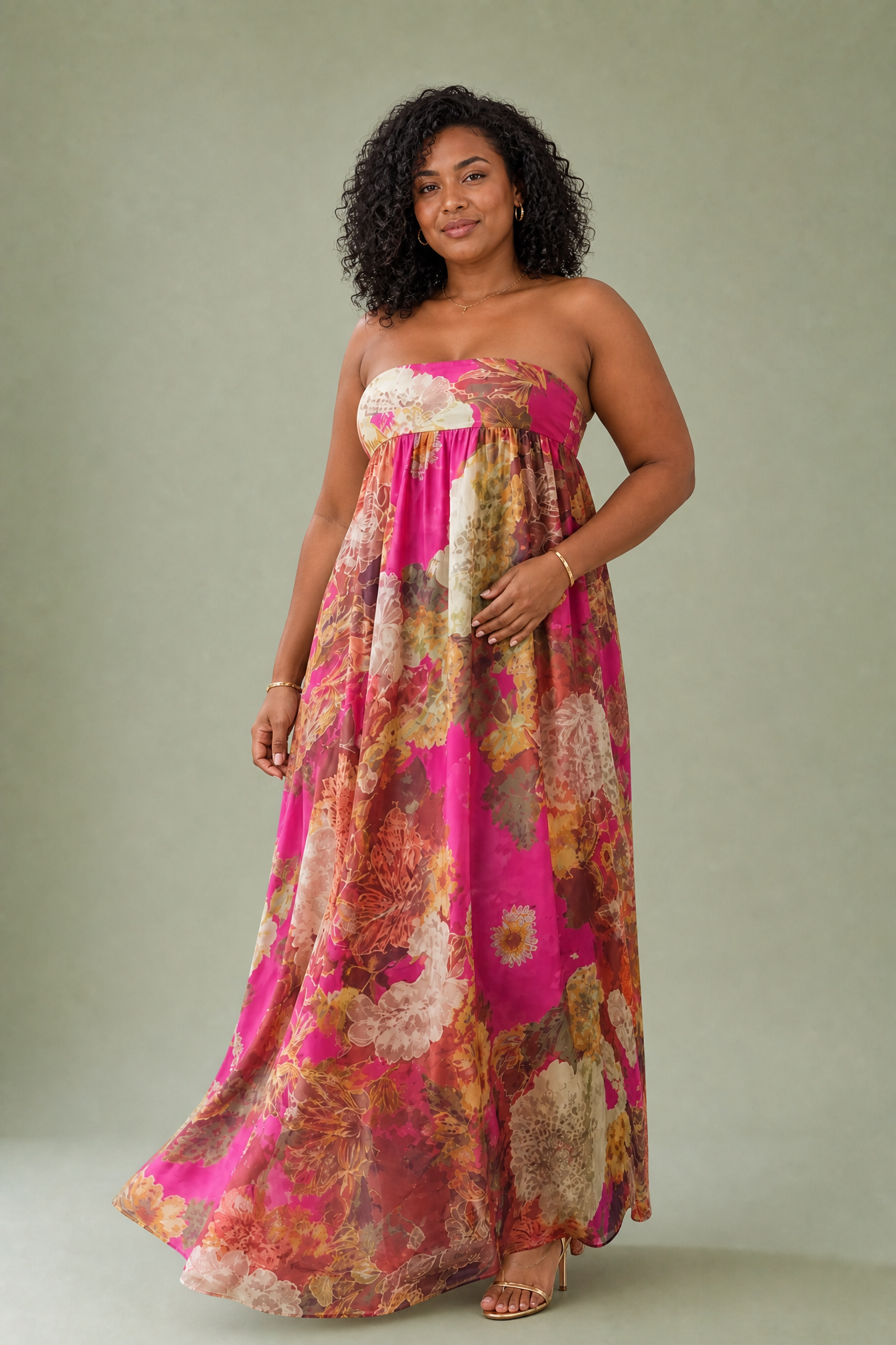 Robe longue bandeau évasée | Porté sur une silhouette plus ronde | Lounelle Paris