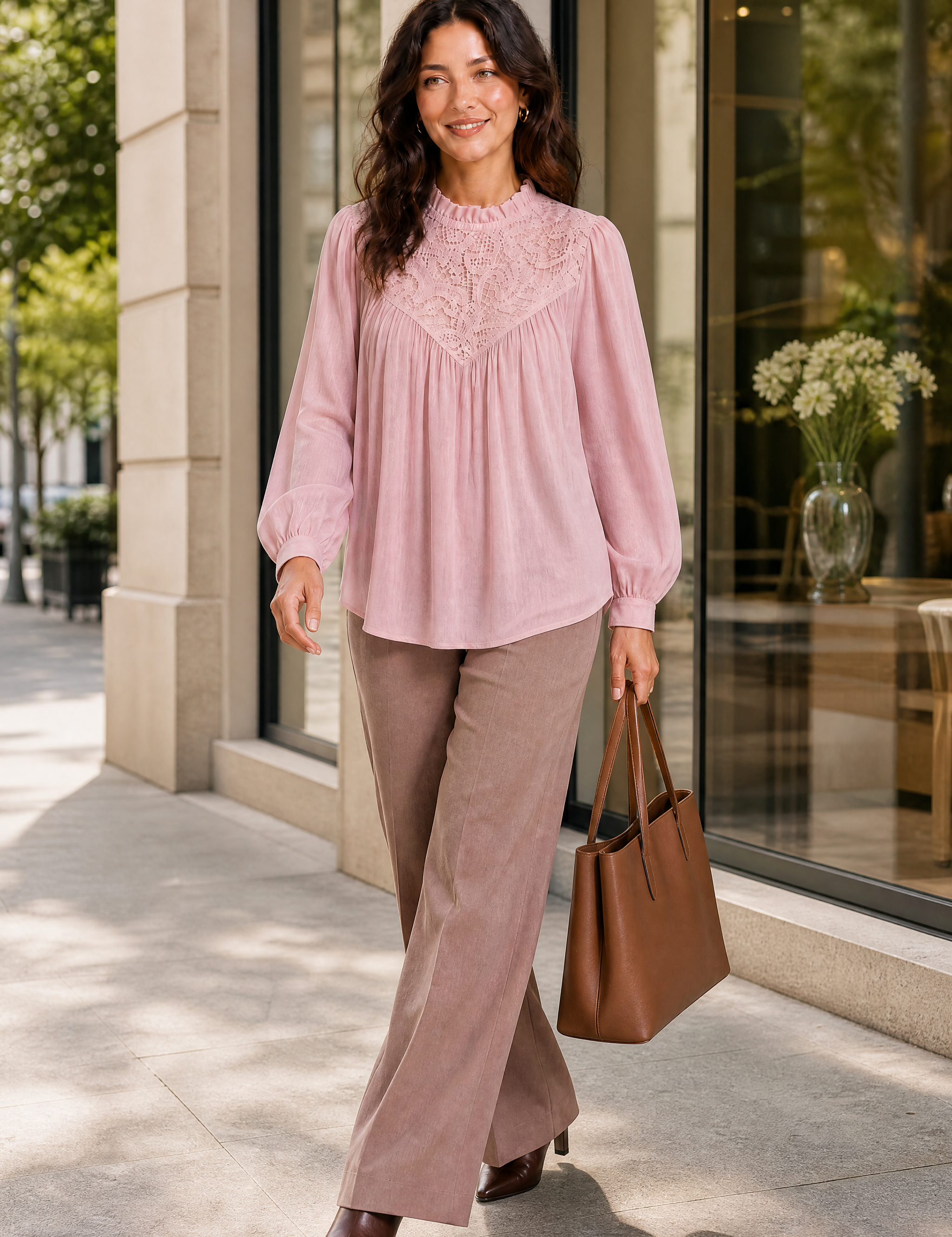 Blouse à col volanté et manches bouffantes | Variante Rose - Lifestyle | Lounelle Paris