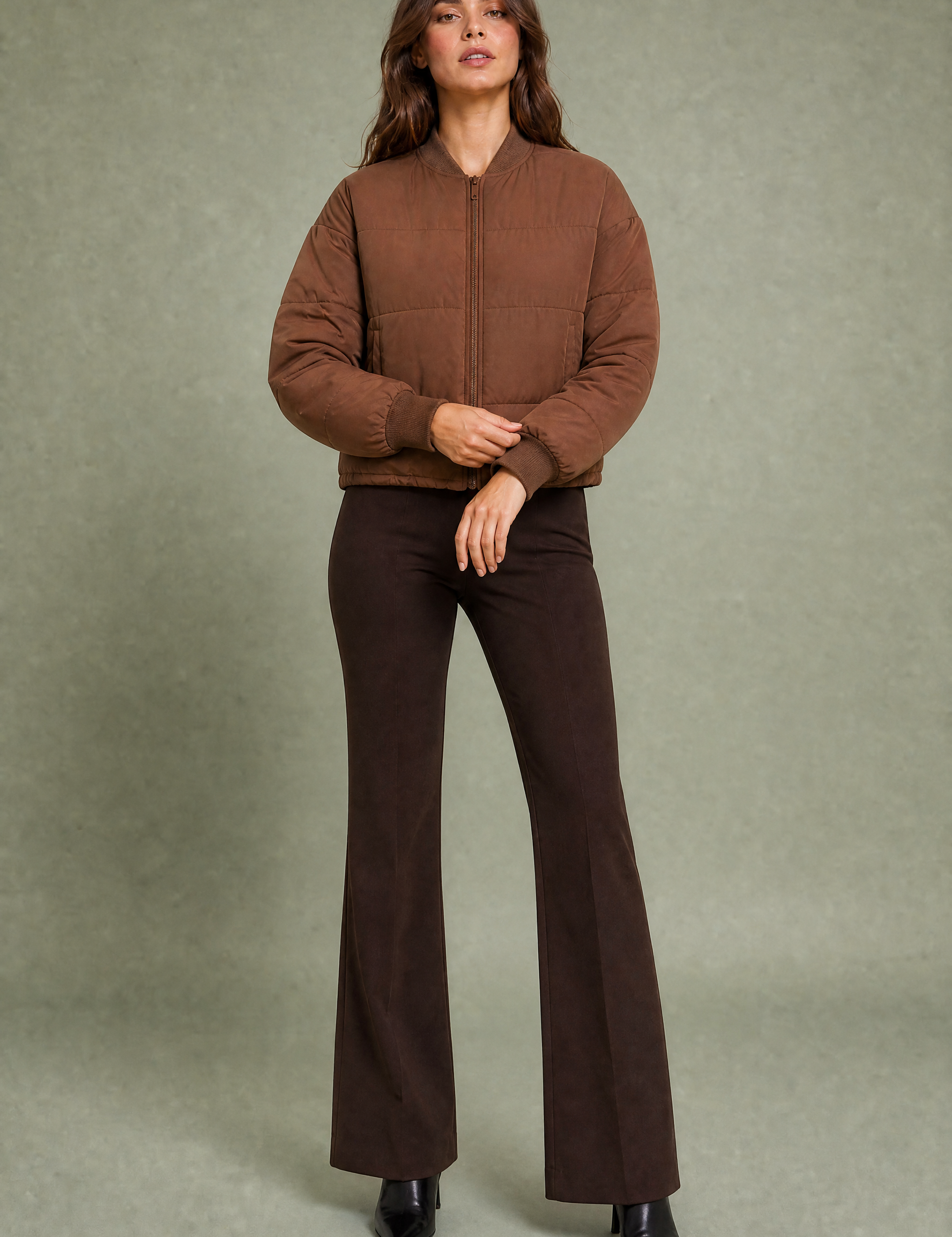 Veste matelassée courte col baseball | Variante Marron | Lounelle Paris