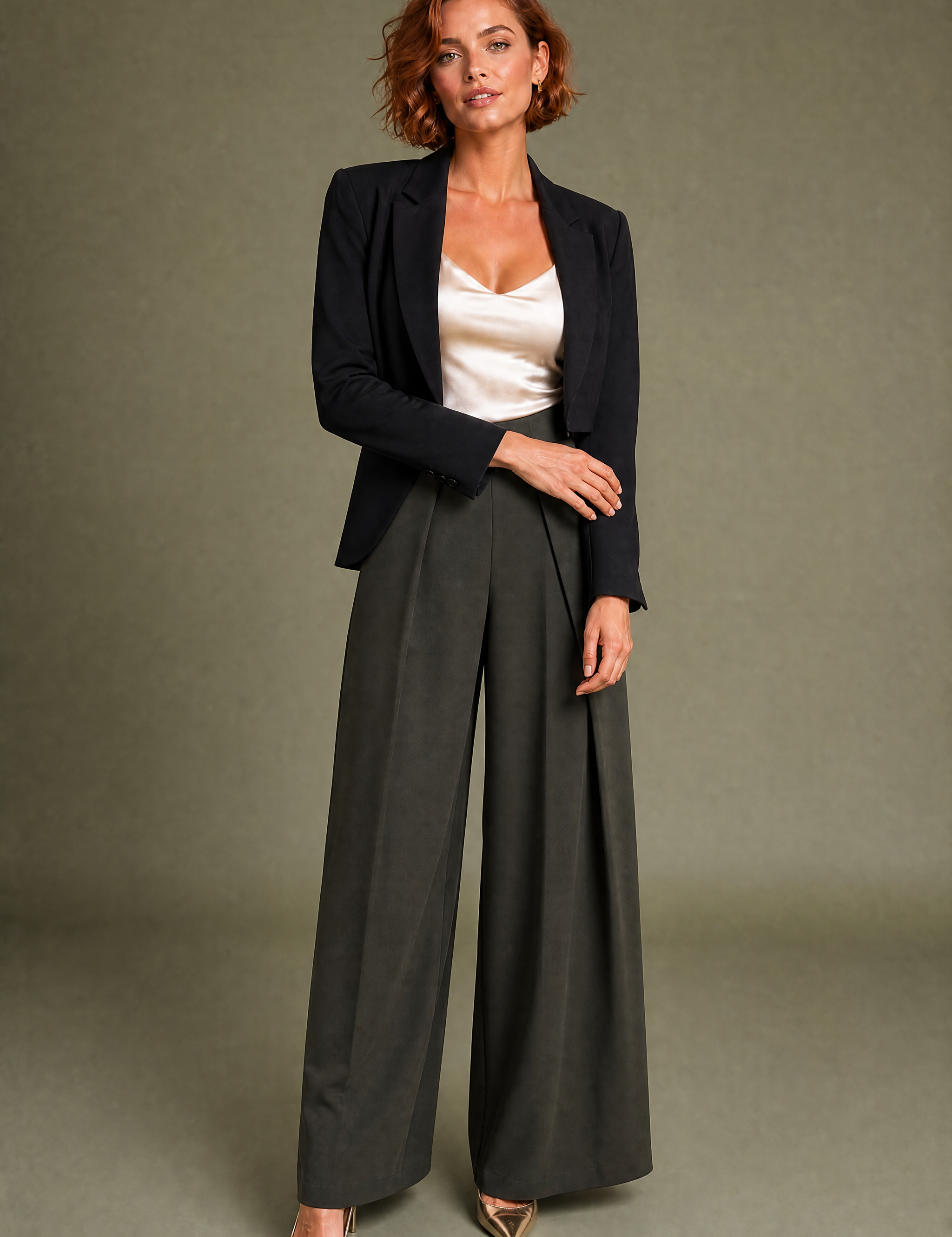 Pantalon large noir plis devant | Variante Vert | Lounelle Paris