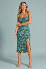 Abito midi floreale con spacco