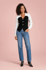 Pull bicolore con scollo a V
