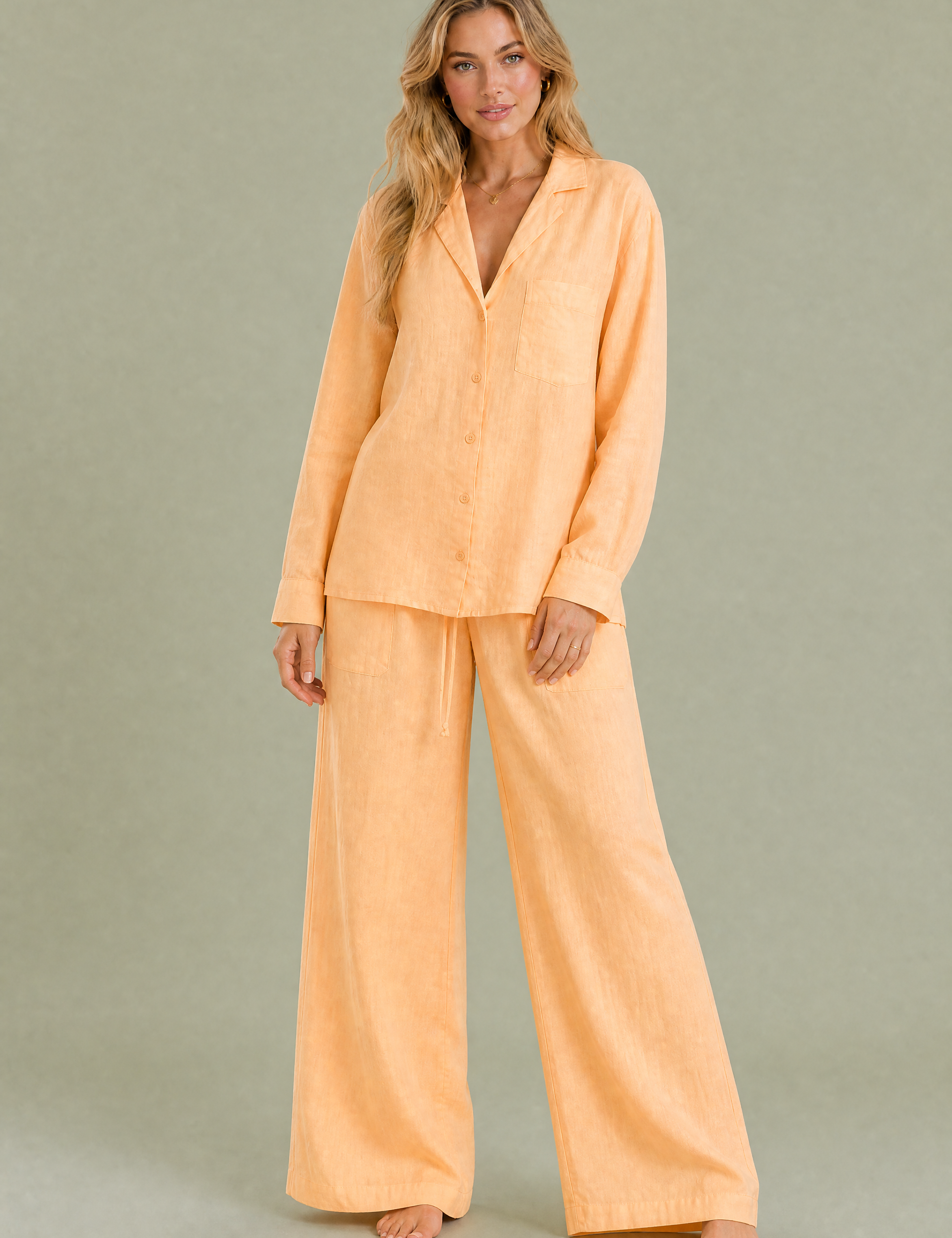 Ensemble trois pièces ample en lin | Variante Orange | Lounelle Paris