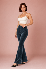 Pantaloni grigio scuro a vita alta svasati