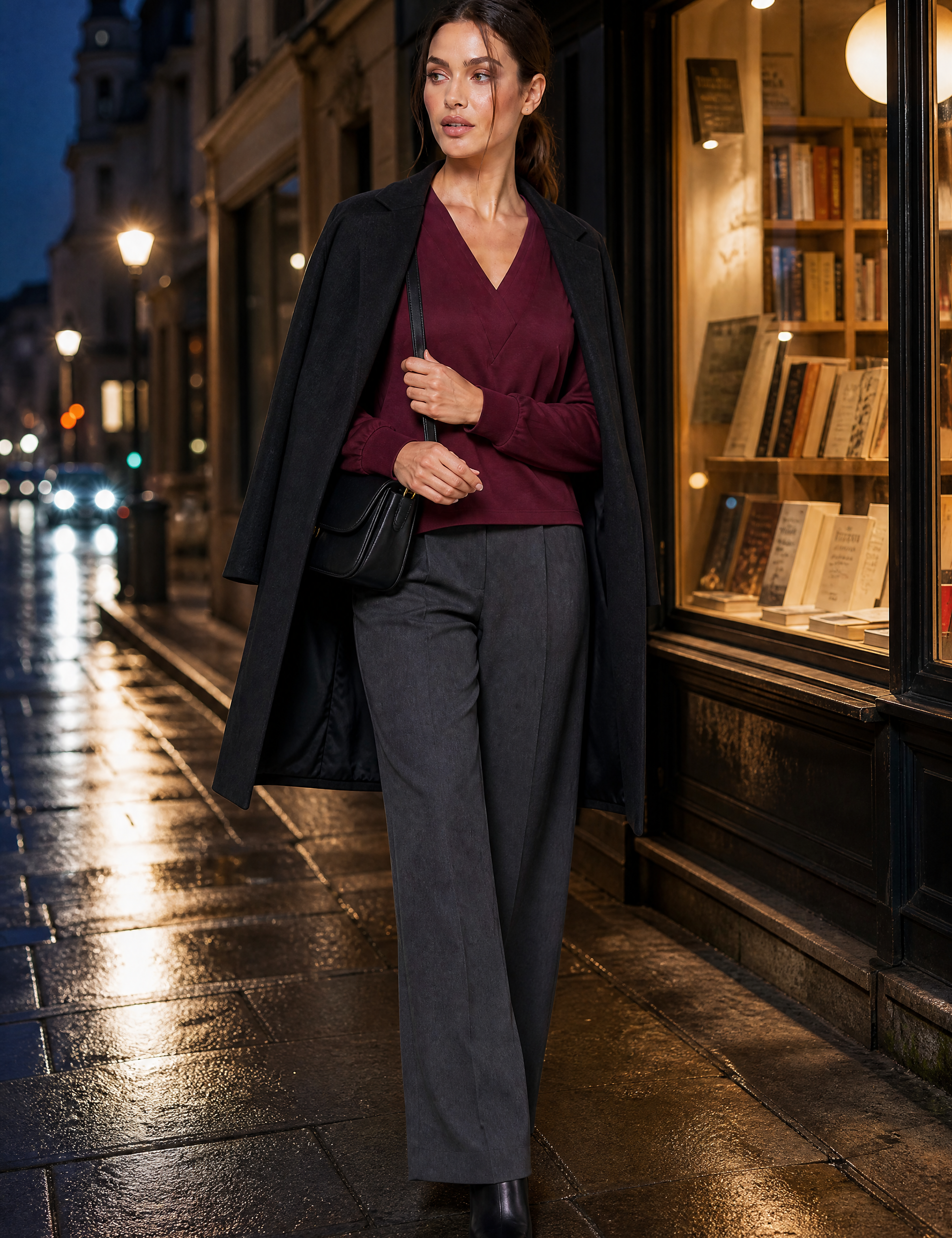 Sweat ample col V croisé | Variante Bordeaux - Lifestyle | Lounelle Paris