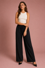 Pantalone fluido a vita larga con cordino