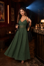 Robe longue vert foncé dos smocké | Deuxième photo lifestyle | Lounelle Paris