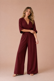 Combinaison col V taille haute | Variante Bordeaux | Lounelle Paris