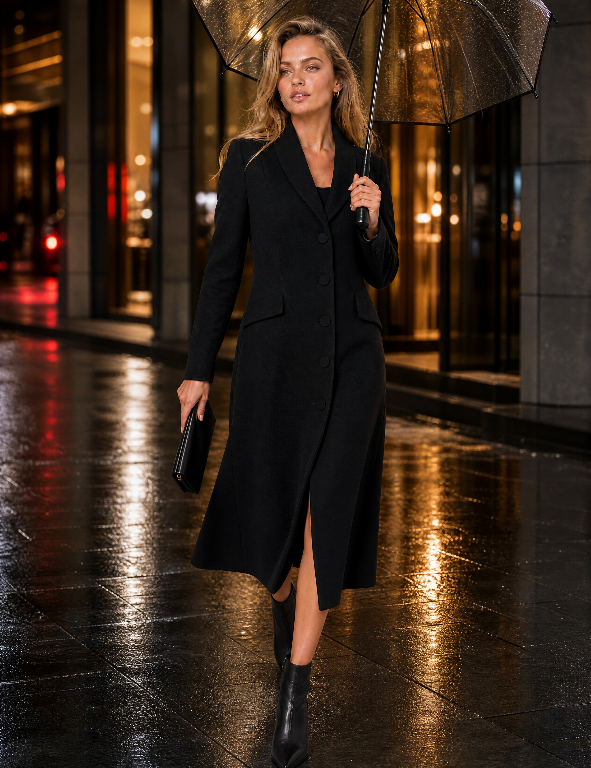 Manteau long cintré à col tailleur | Variante Noir - Lifestyle | Lounelle Paris