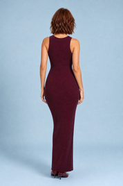 Robe longue bordeaux en maille côtelée | Vue de dos | Lounelle Paris