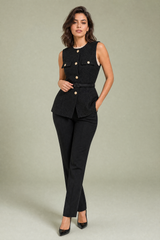 Gilet senza maniche texturizzato con cintura