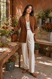 Blazer mi-long velours côtelé | Photo lifestyle | Lounelle Paris