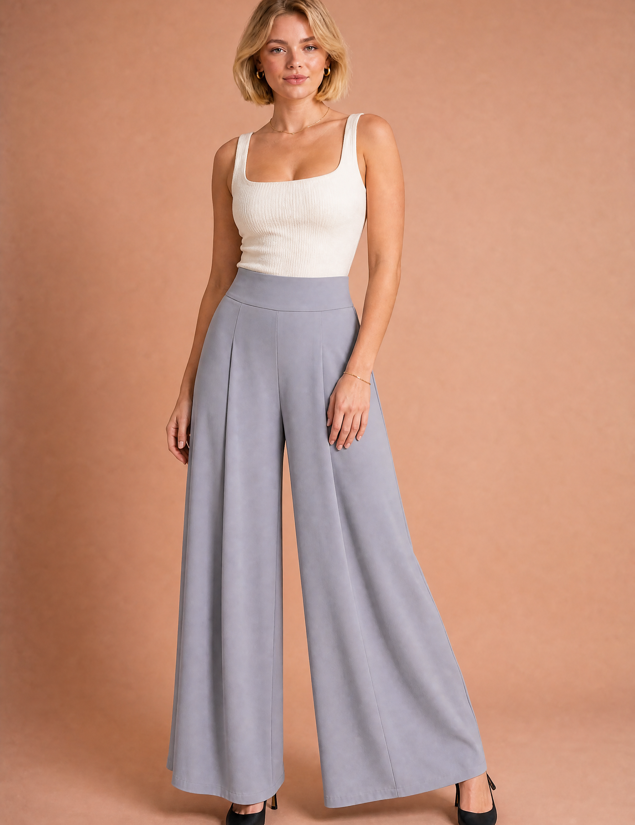 Pantalon large taille haute fluide | Variante Gris | Lounelle Paris