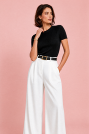 Pantalon taille haute jambes larges | Vue rapprochée | Lounelle Paris