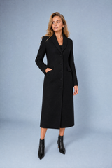 Cappotto lungo scollato con bavero da tailleur