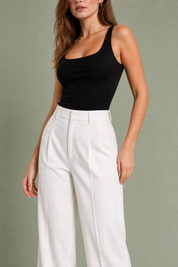 Pantalon tailleur blanc taille haute | Vue rapprochée | Lounelle Paris