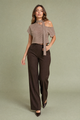 Top marrone rigato spalla nuda