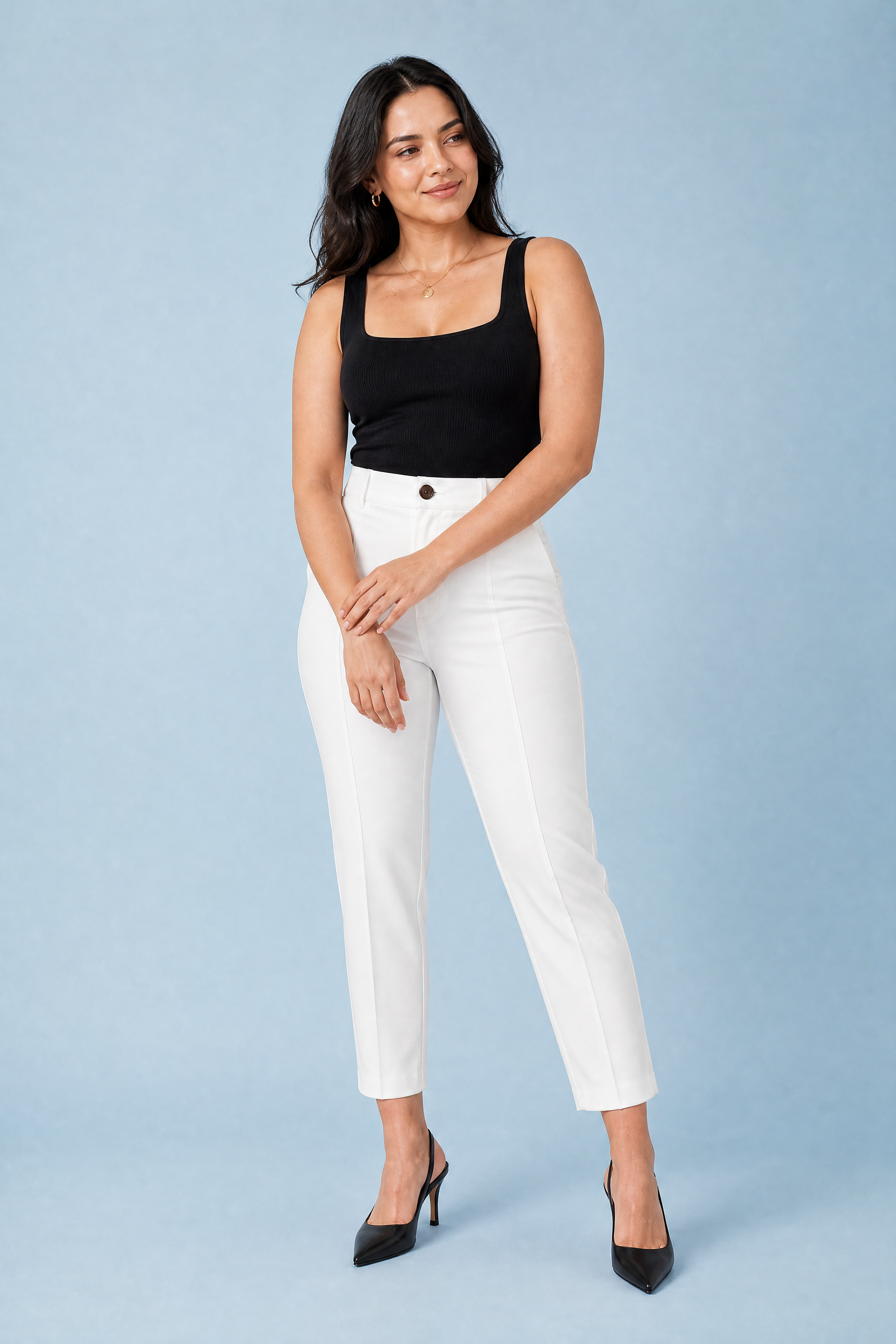 Pantalon droit taille haute 7/8 | Porté sur une autre silhouette | Lounelle Paris