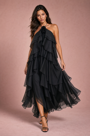 Robe longue dos nu à volants | Vue en mouvement | Lounelle Paris