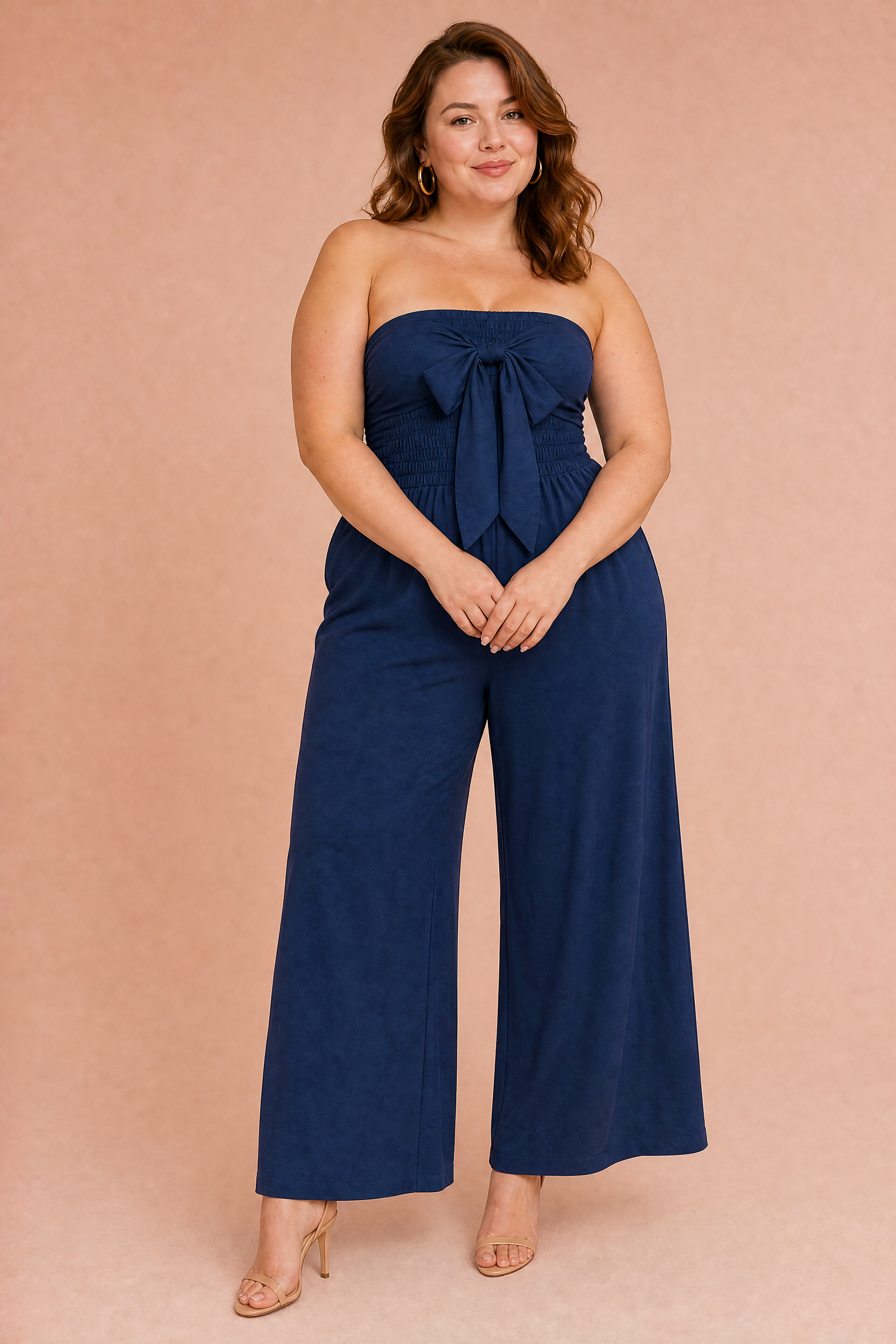 Combinaison bleu marine bandeau dos nu | Porté sur une silhouette plus ronde | Lounelle Paris
