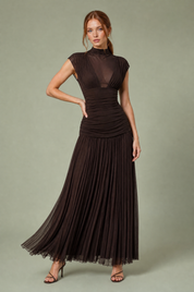 Robe longue marron col maille | Vue de face | Lounelle Paris
