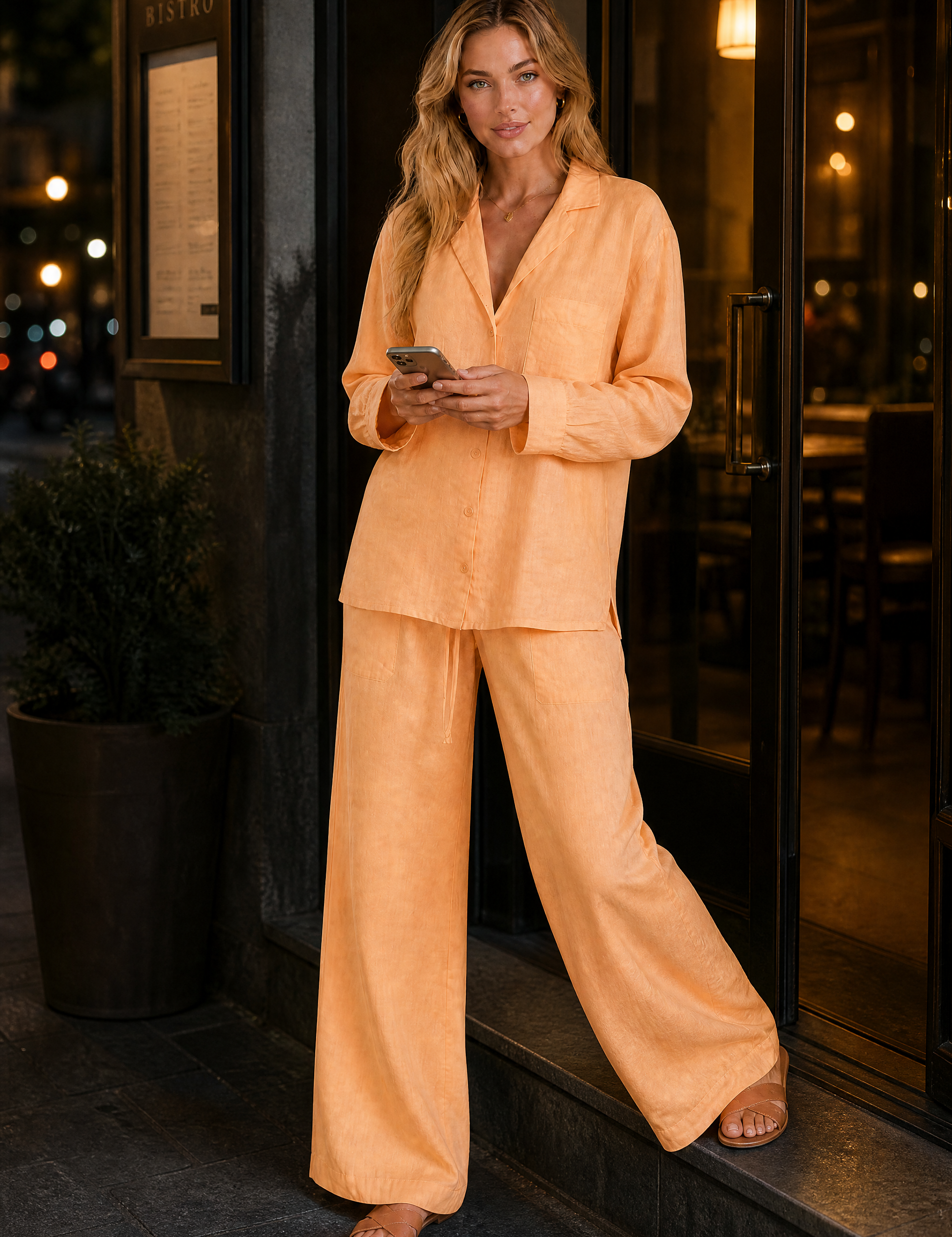 Ensemble trois pièces ample en lin | Variante Orange - Lifestyle | Lounelle Paris