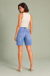 Short denim ample taille mi-haute | Vue de dos | Lounelle Paris