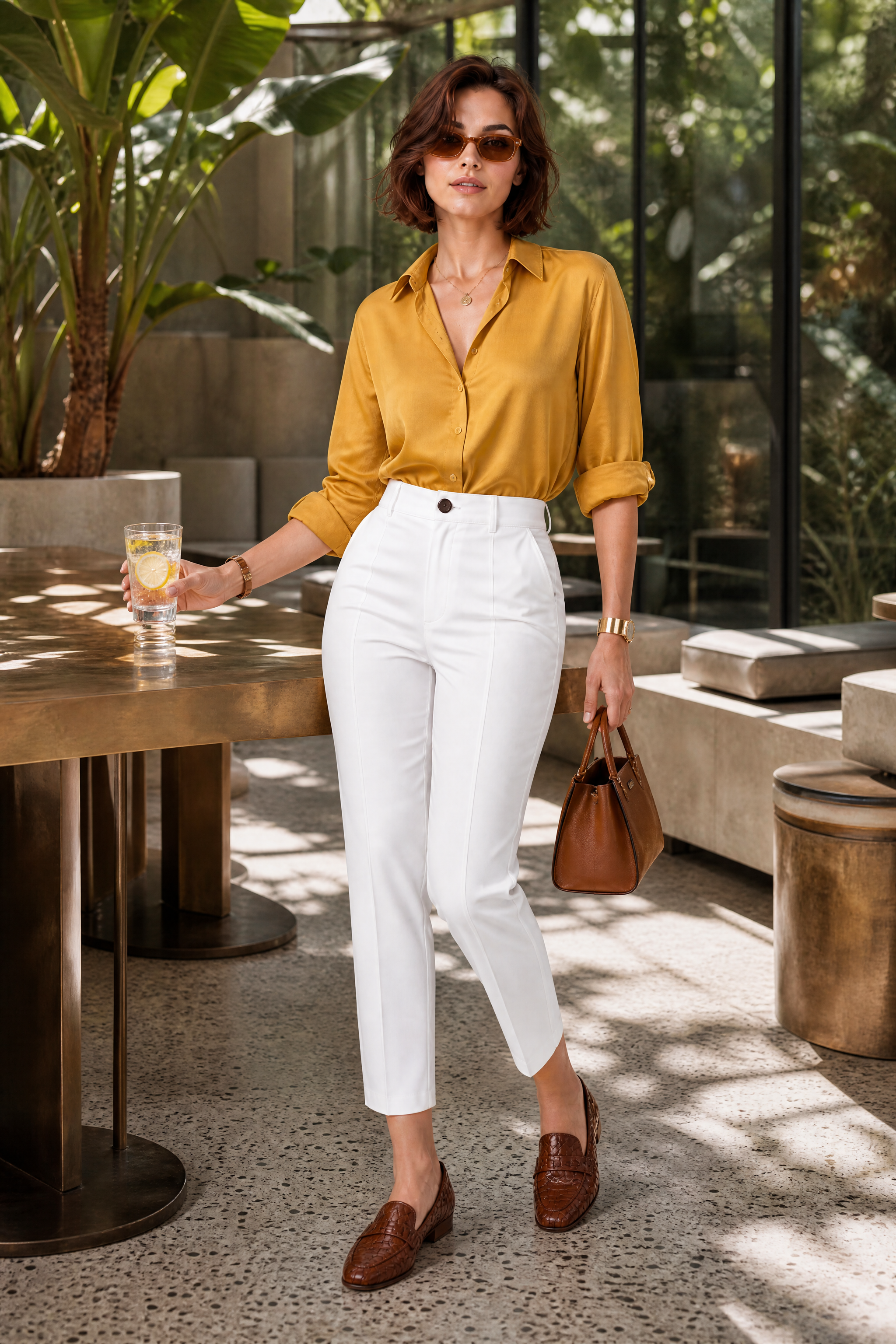 Pantalon droit taille haute 7/8 | Photo lifestyle | Lounelle Paris