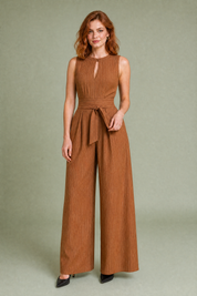 Combinaison rayée taille marquée | Variante Camel | Lounelle Paris
