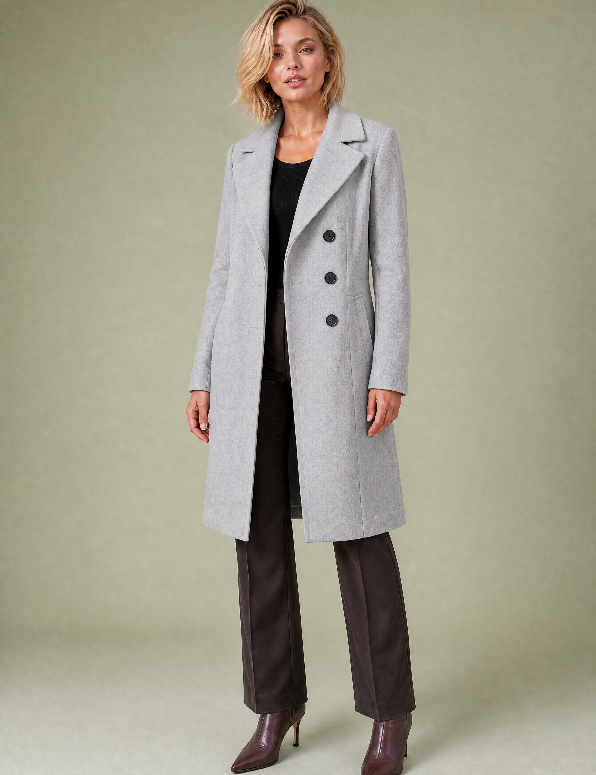 Manteau long ceinturé à col tailleur | Variante Gris | Lounelle Paris