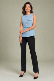 Gilet sans manches texturé ceinturé | Variante Bleu | Lounelle Paris