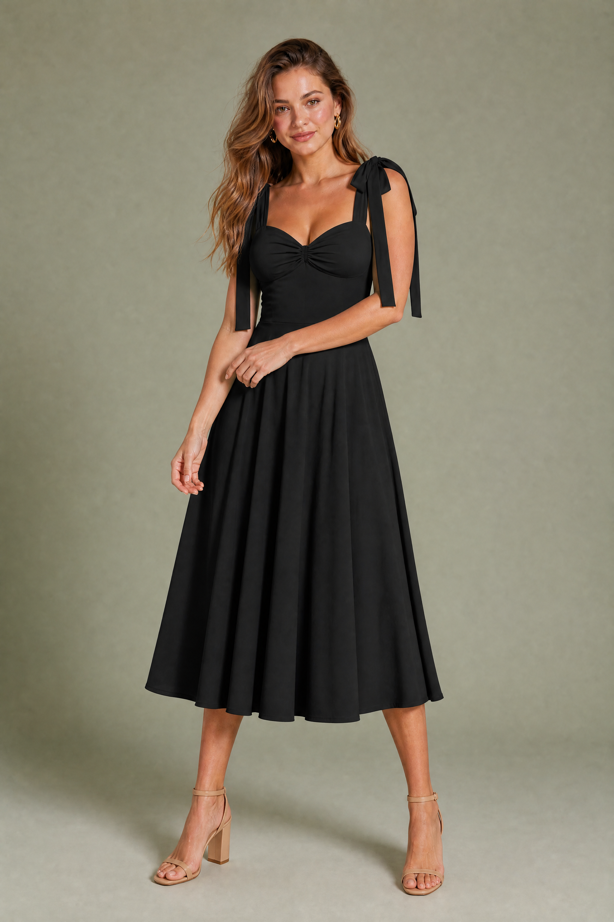 Robe à bretelles nouées dos nu | Variante Noir | Lounelle Paris