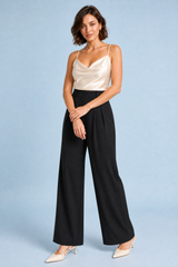 Pantalone largo a vita alta fluido